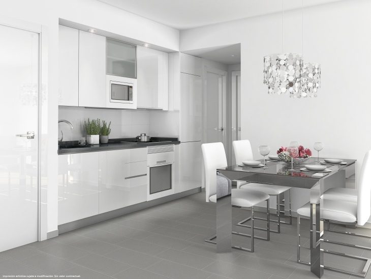 High end visually stunning open plan kitchen in new build apartment in San Miguel de Salinas