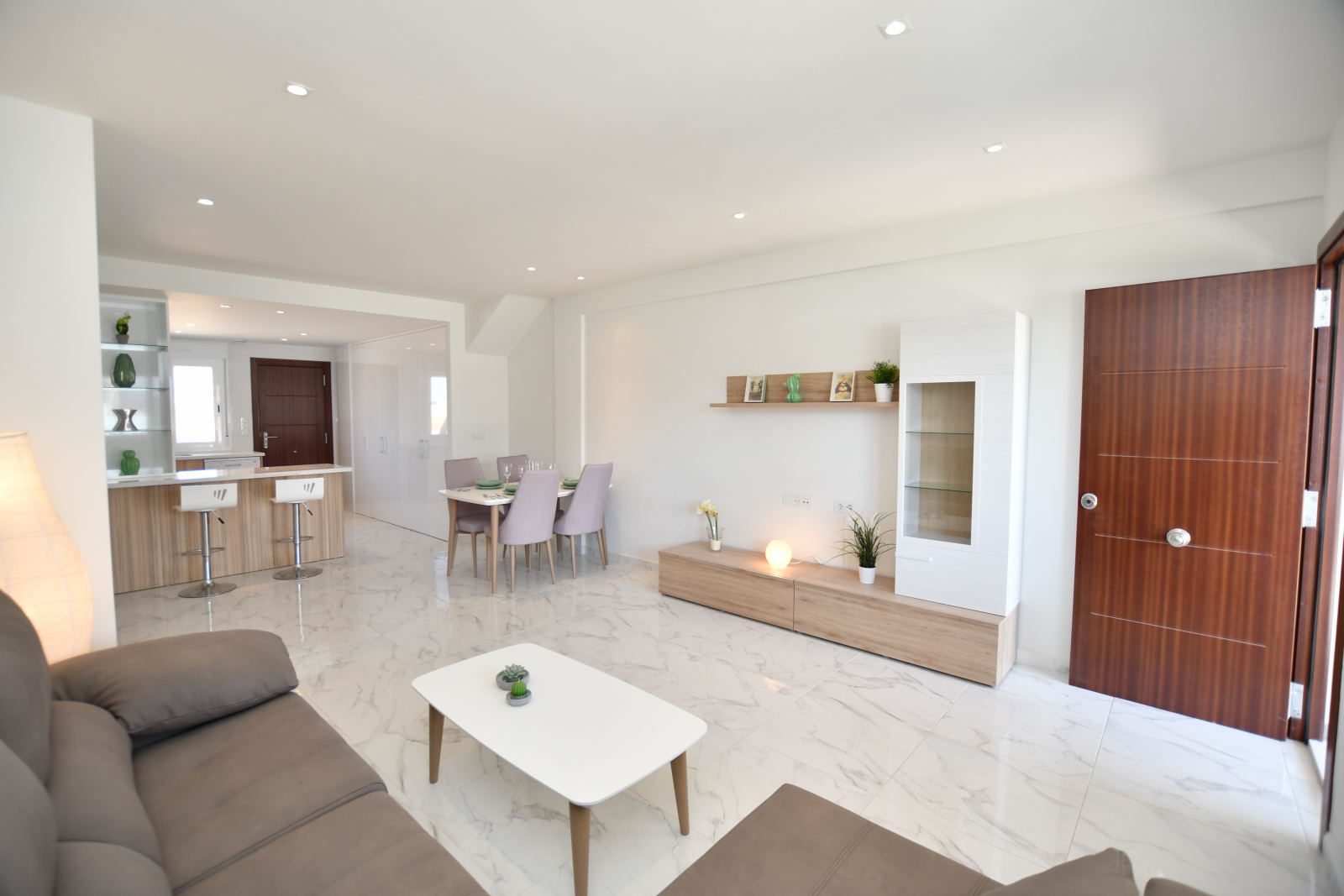 Open plan living room with clean concept at new build homes in San Miguel de Salinas